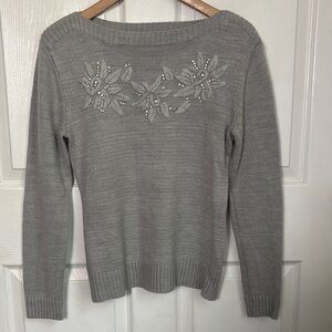 New York &Company Gray Scoop Neck Sweater Sz Medium rhinestone snowflake design
